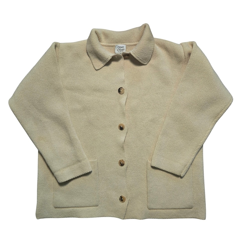 Margaret O'Leary Women Cream Beige Knit Button Front Cardigan Cottagecore Size 1